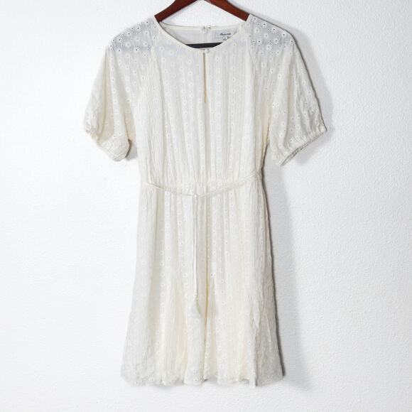 Madewell Embroidered Short Sleeve Dress Ivory Size 8 Cottagecore Romantic - Picture 2 of 12